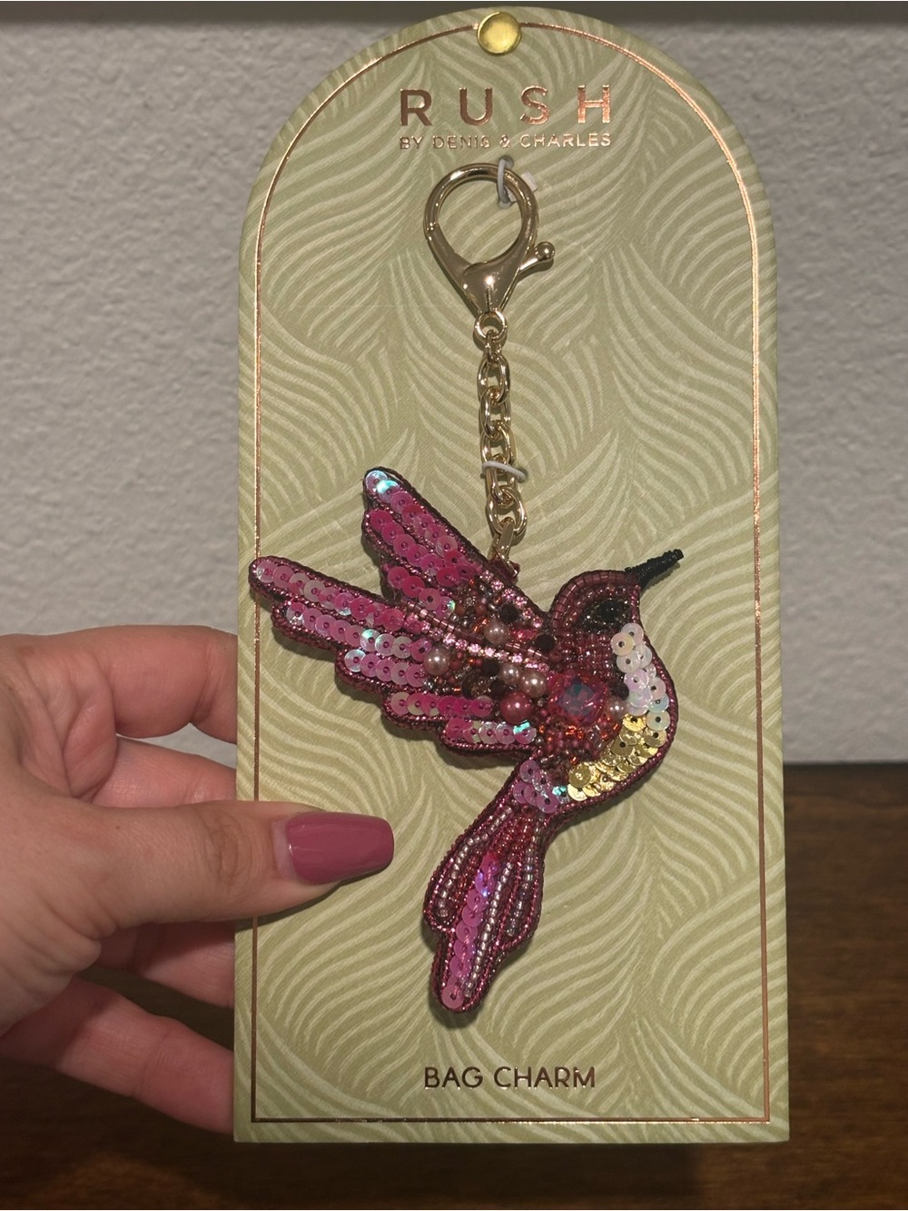 RUSH Pink Sequin Hummingbird Bag Charm - Picture 2 of 4